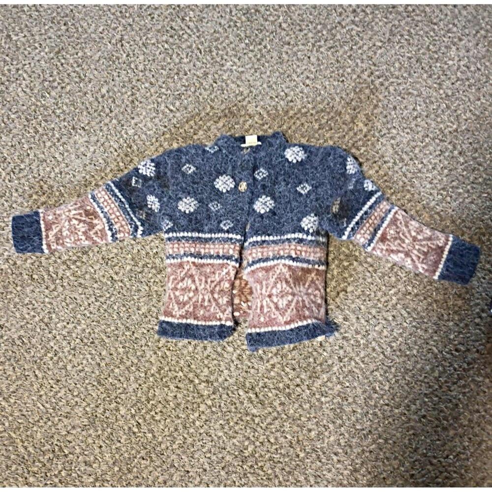 vintage Eddie Bauer kids S Blue/Brown/White Fair Isle Knit Button Cardigan